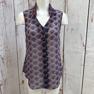 CAbi Blue and Pink Patterned Blouse